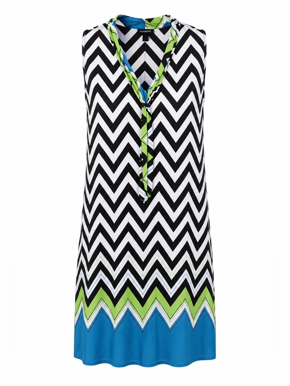 🎉4/$25🎉Sleeveless Black & White Chevron Dress with Blue & Green Trim